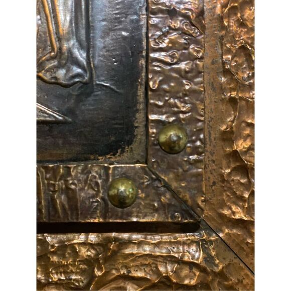 Da Vinci 'The Last Supper' in Copper Metal Tooled Relief German Art Picture Vint - Picture 3 of 6
